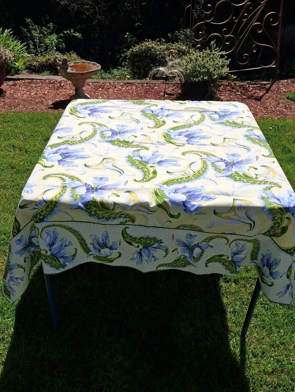 April Cornell Cotton Cottagecore Yellow/blue Floral Table Cloth 55x52